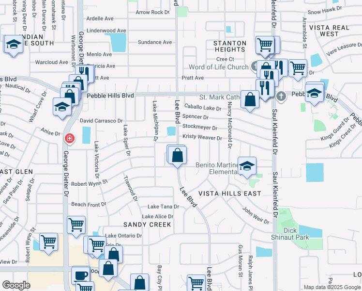 map of restaurants, bars, coffee shops, grocery stores, and more near 11501 Garibay Court in El Paso