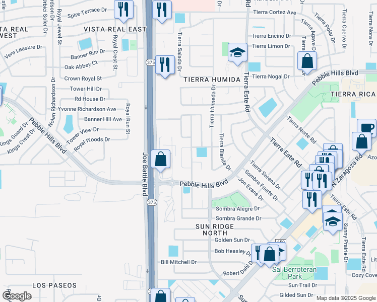 map of restaurants, bars, coffee shops, grocery stores, and more near 2289 Hannah Leigh Street in El Paso