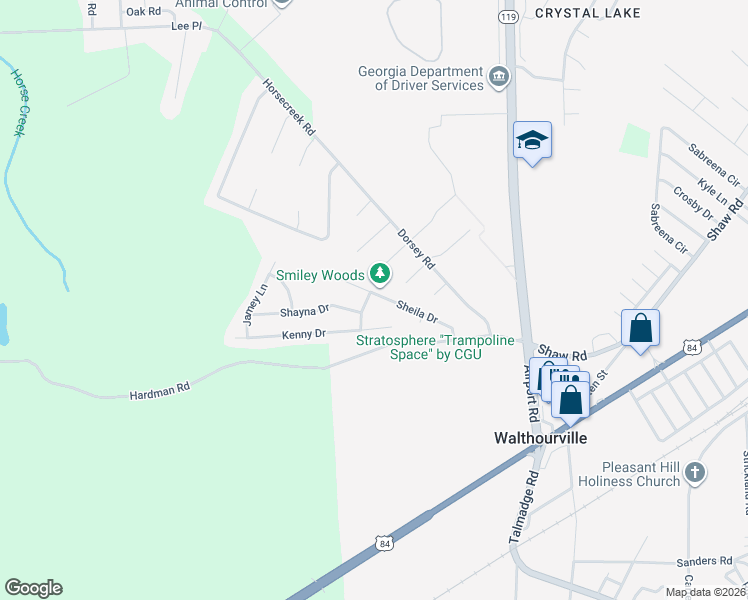map of restaurants, bars, coffee shops, grocery stores, and more near 236 Sheila Drive in Hinesville
