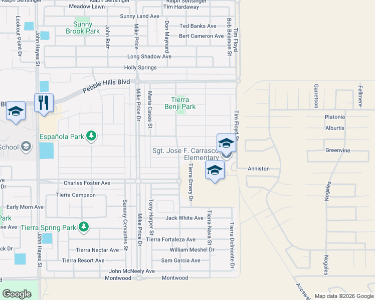 map of restaurants, bars, coffee shops, grocery stores, and more near 14800 Tierra Escape Avenue in El Paso