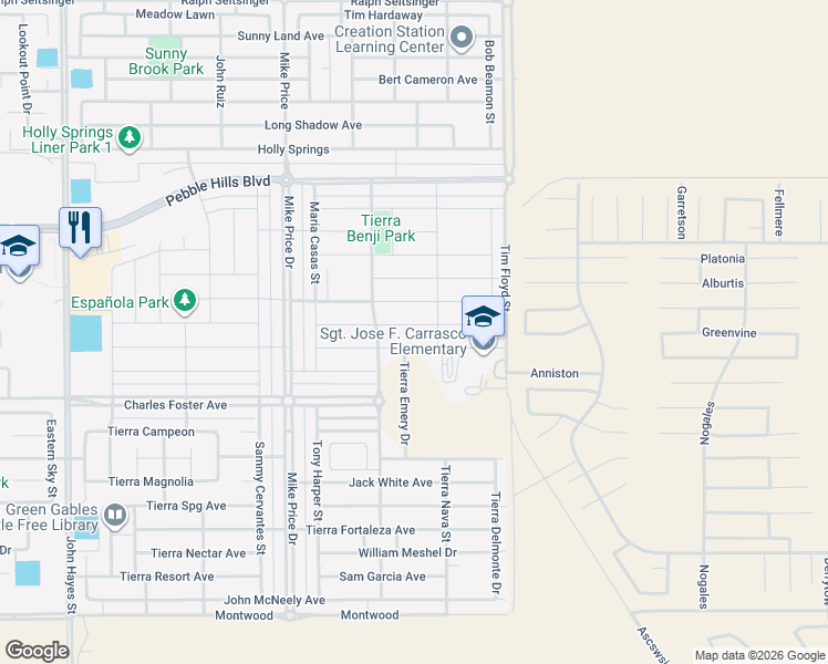 map of restaurants, bars, coffee shops, grocery stores, and more near 14901 Tierra Escape Avenue in El Paso