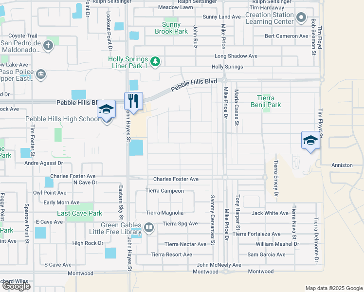 map of restaurants, bars, coffee shops, grocery stores, and more near 14600 Ciambriello Avenue in El Paso