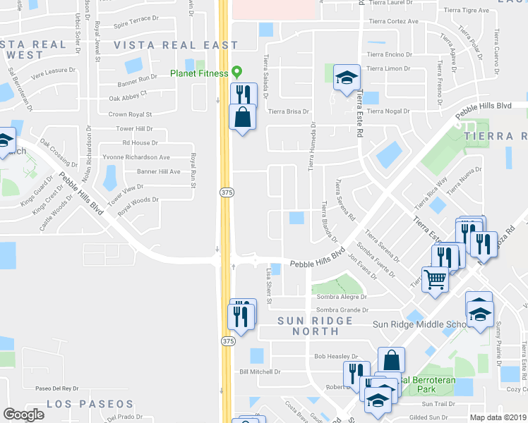 map of restaurants, bars, coffee shops, grocery stores, and more near 2297 Lisa Sherr Street in El Paso