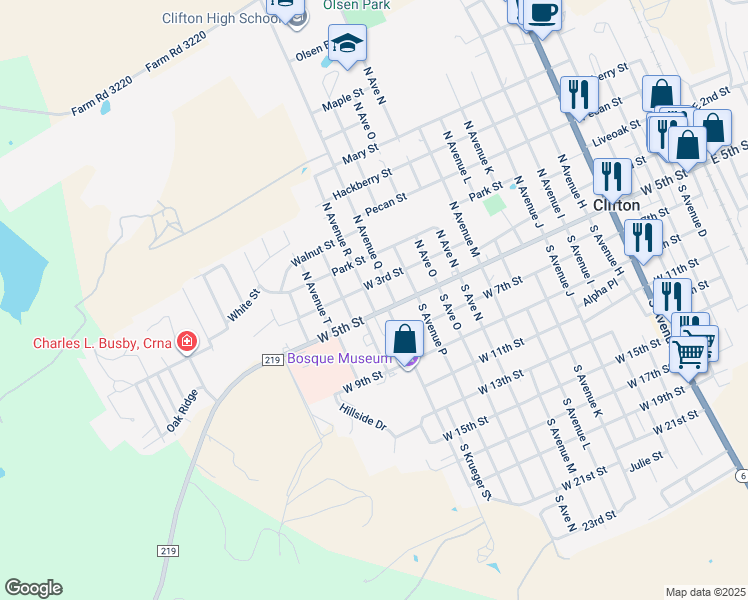 map of restaurants, bars, coffee shops, grocery stores, and more near 107 North Avenue R in Clifton