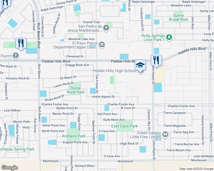 map of restaurants, bars, coffee shops, grocery stores, and more near 14312 Pancho Gonzalez Court in El Paso