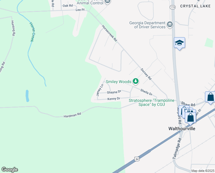 map of restaurants, bars, coffee shops, grocery stores, and more near 60 Angie Street in Hinesville