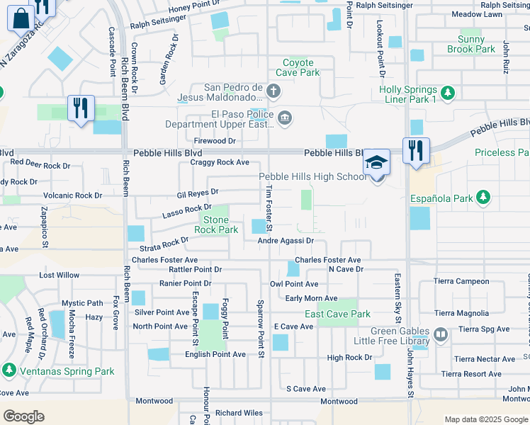 map of restaurants, bars, coffee shops, grocery stores, and more near 2708 Granite Rock Place in El Paso