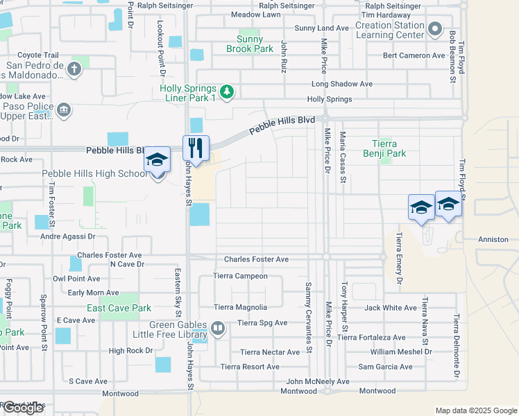 map of restaurants, bars, coffee shops, grocery stores, and more near 14600 Ciambriello Avenue in El Paso