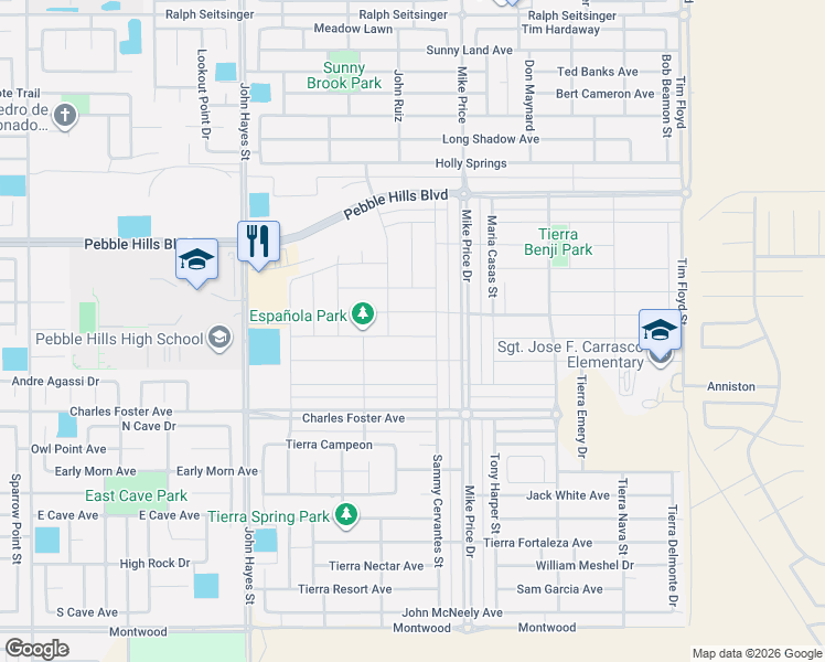 map of restaurants, bars, coffee shops, grocery stores, and more near 14632 Ciambriello Avenue in El Paso