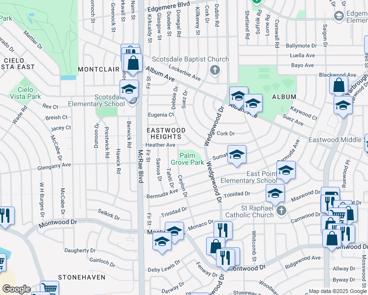 map of restaurants, bars, coffee shops, grocery stores, and more near 9832 Heather Avenue in El Paso