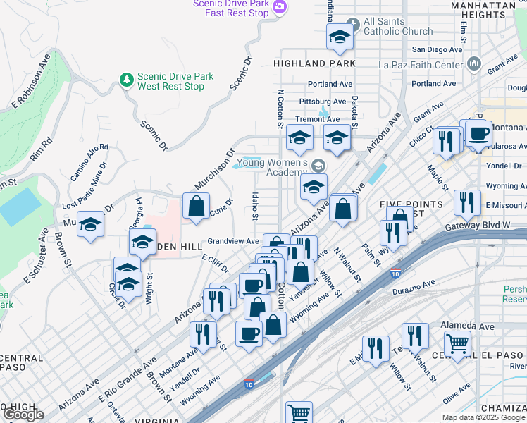 map of restaurants, bars, coffee shops, grocery stores, and more near 2013 Atlanta Avenue in El Paso