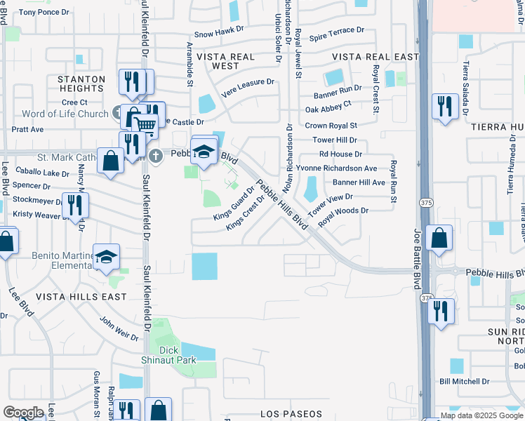 map of restaurants, bars, coffee shops, grocery stores, and more near 12004 Castle Woods Drive in El Paso