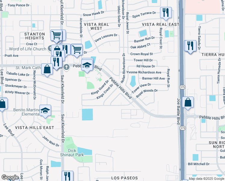 map of restaurants, bars, coffee shops, grocery stores, and more near 12004 Castle Woods Drive in El Paso