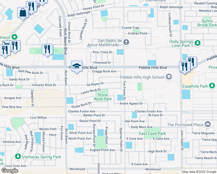 map of restaurants, bars, coffee shops, grocery stores, and more near 14261 Lasso Rock Drive in El Paso