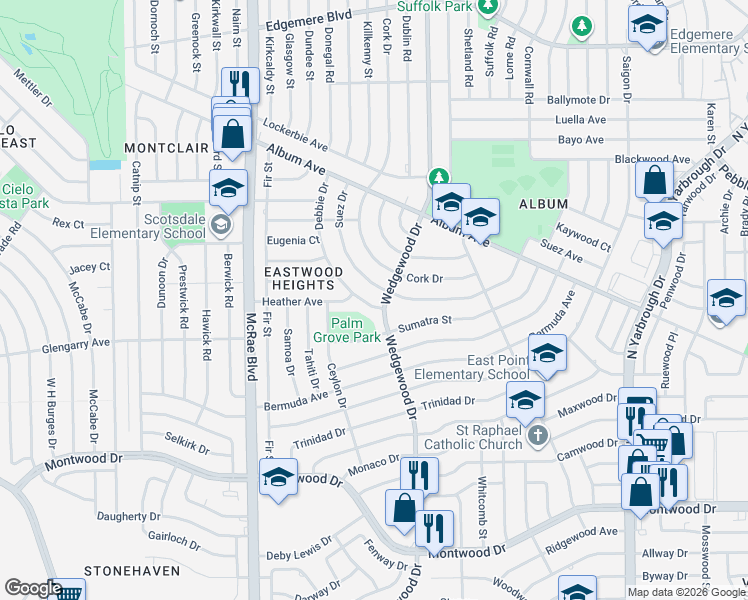 map of restaurants, bars, coffee shops, grocery stores, and more near 2608 Wedgewood Drive in El Paso