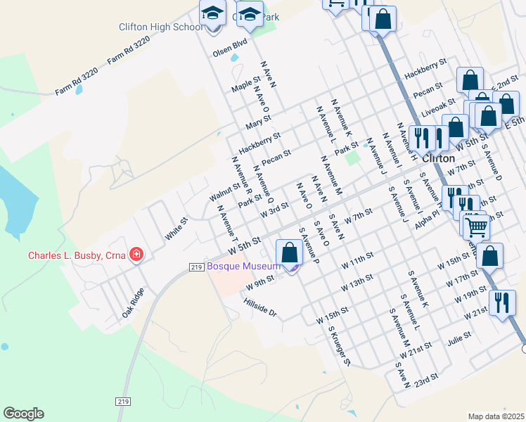 map of restaurants, bars, coffee shops, grocery stores, and more near 107 North Avenue R in Clifton