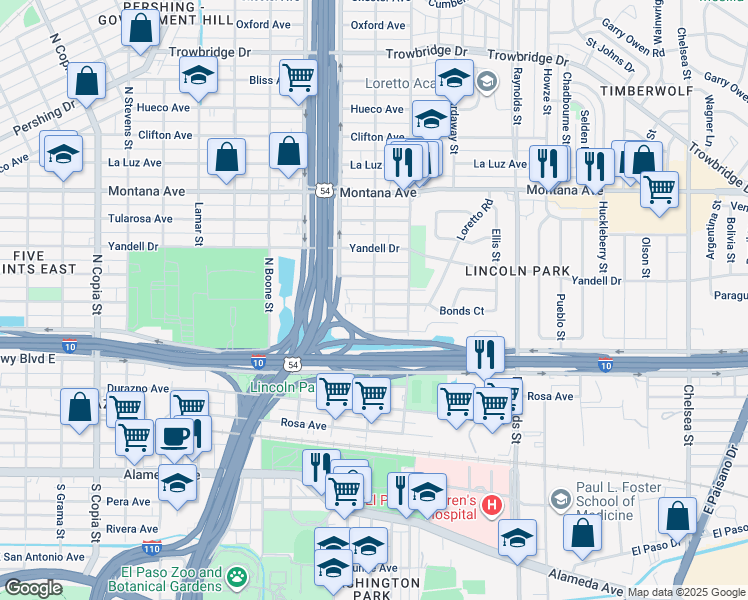map of restaurants, bars, coffee shops, grocery stores, and more near 4404 East Missouri Avenue in El Paso