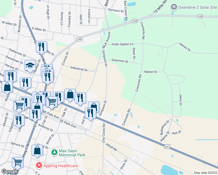 map of restaurants, bars, coffee shops, grocery stores, and more near 598-600 Simpson Drive in Baxley