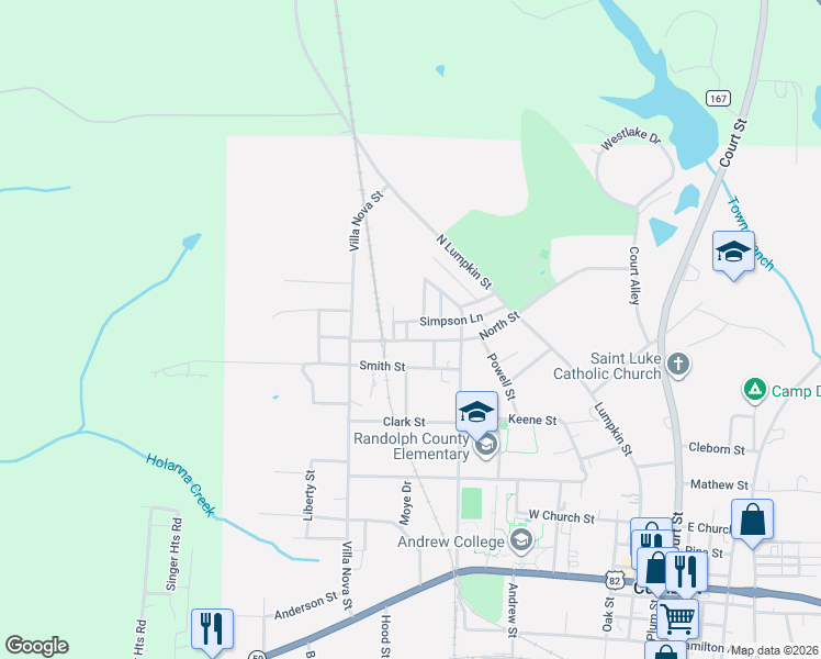 map of restaurants, bars, coffee shops, grocery stores, and more near 7 Forest Avenue in Cuthbert