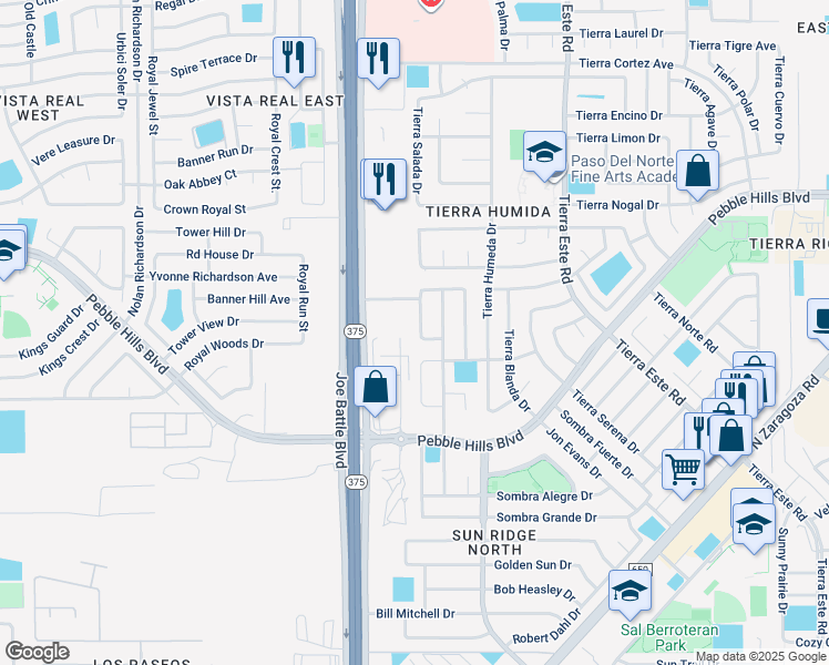 map of restaurants, bars, coffee shops, grocery stores, and more near 2329 Jasmine Ali in El Paso