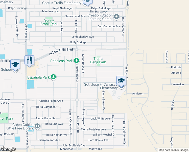 map of restaurants, bars, coffee shops, grocery stores, and more near 14832 Tierra Crystal Avenue in El Paso