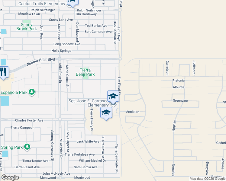 map of restaurants, bars, coffee shops, grocery stores, and more near 2804 Tierra Oasis Street in El Paso