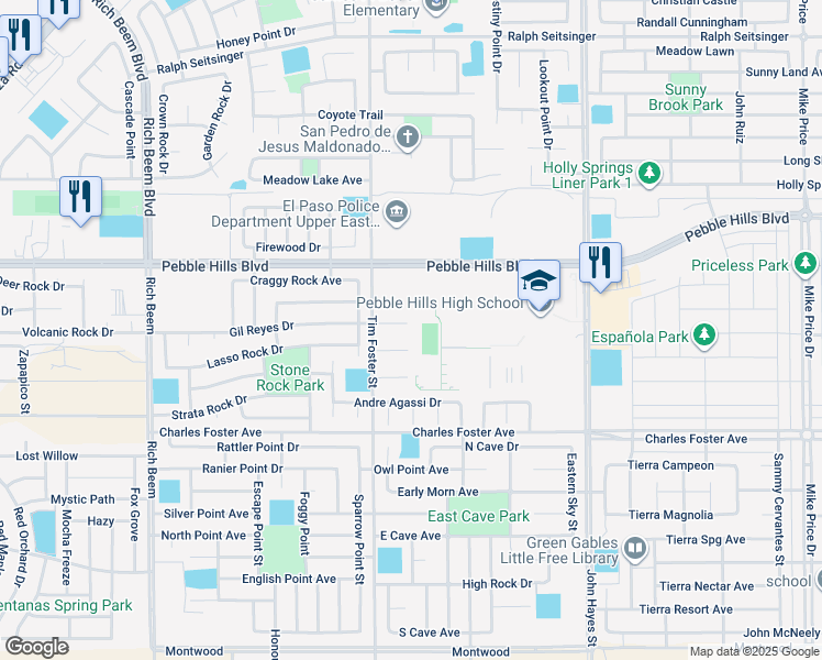 map of restaurants, bars, coffee shops, grocery stores, and more near 14309 Gil Reyes Drive in El Paso