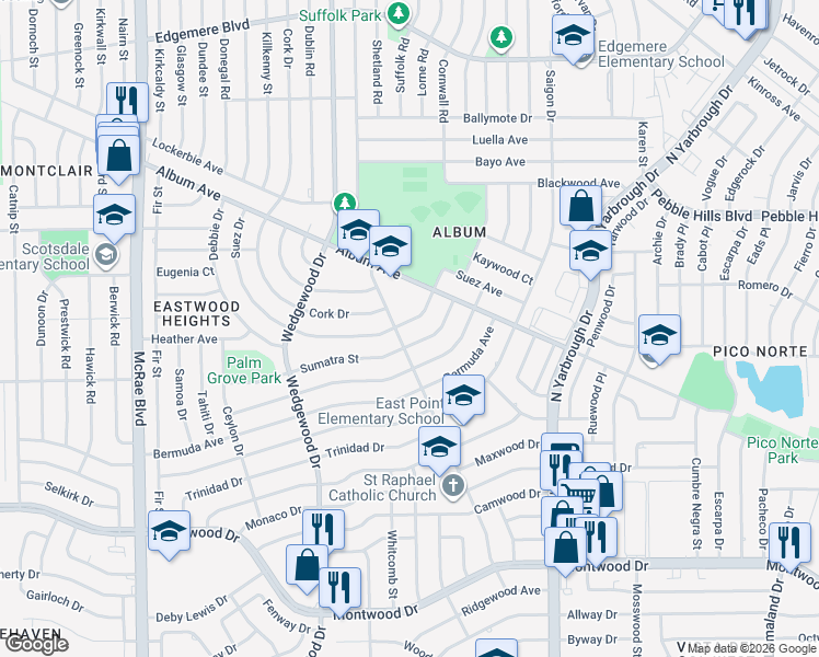 map of restaurants, bars, coffee shops, grocery stores, and more near 10204 Suez Drive in El Paso