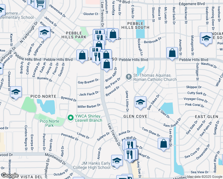 map of restaurants, bars, coffee shops, grocery stores, and more near 2832 Roy Pace Drive in El Paso
