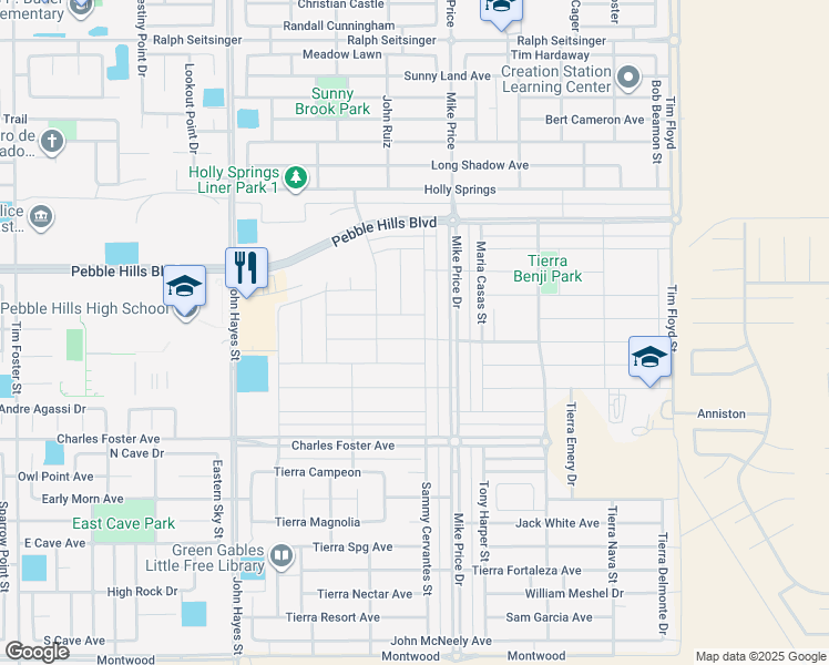 map of restaurants, bars, coffee shops, grocery stores, and more near 14625 Tierra Coruna Avenue in El Paso