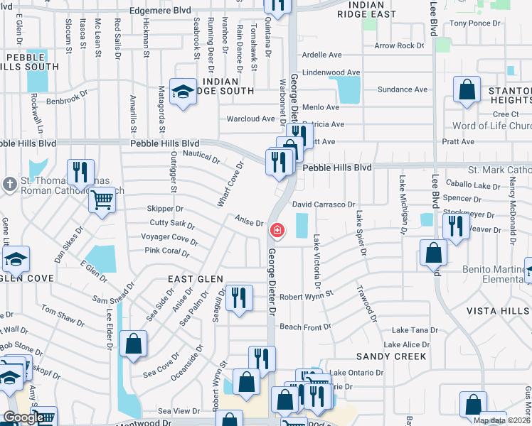 map of restaurants, bars, coffee shops, grocery stores, and more near 2815 George Dieter Drive in El Paso