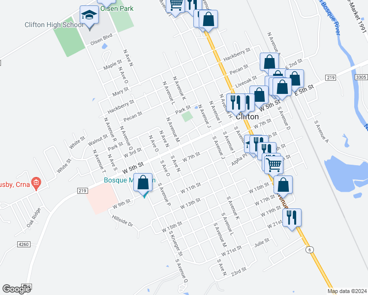 map of restaurants, bars, coffee shops, grocery stores, and more near 1115 West 5th Street in Clifton