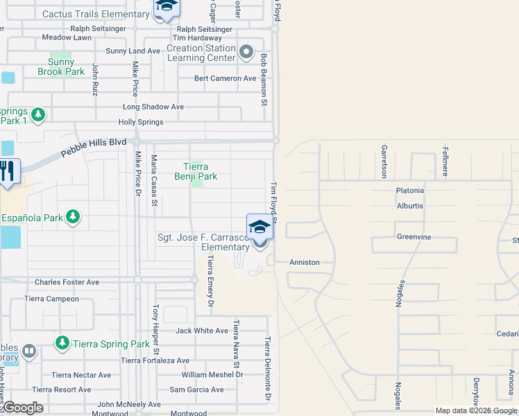map of restaurants, bars, coffee shops, grocery stores, and more near 2804 Tierra Oasis Street in El Paso
