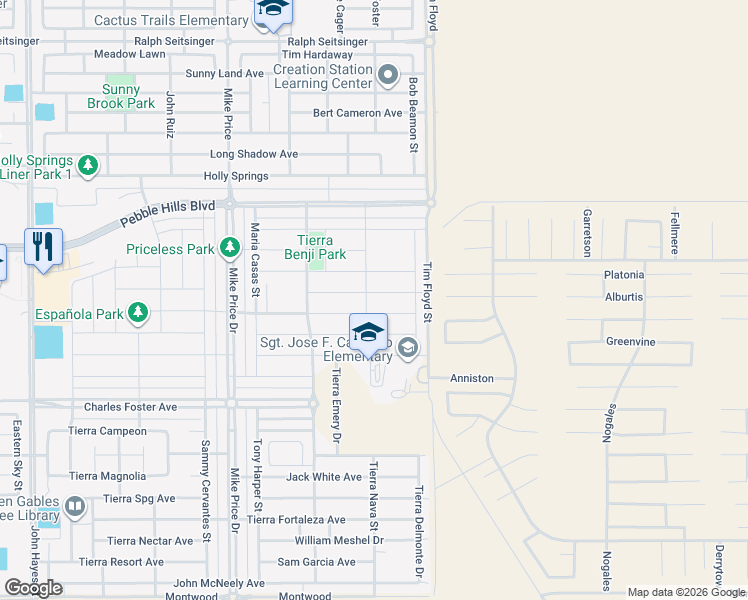map of restaurants, bars, coffee shops, grocery stores, and more near 14924 Tierra Crystal Avenue in El Paso
