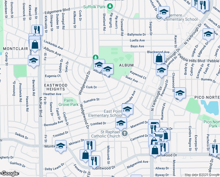map of restaurants, bars, coffee shops, grocery stores, and more near 10209 Suez Drive in El Paso