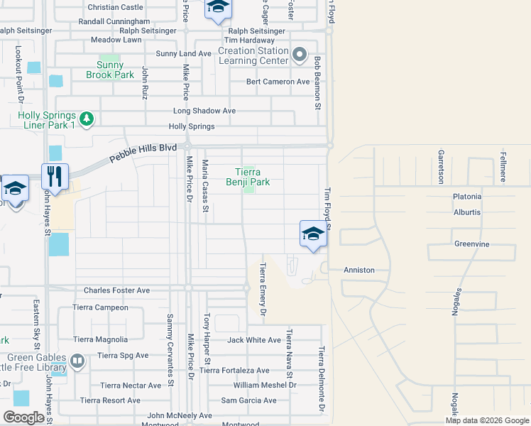 map of restaurants, bars, coffee shops, grocery stores, and more near 14832 Tierra Crystal Avenue in El Paso