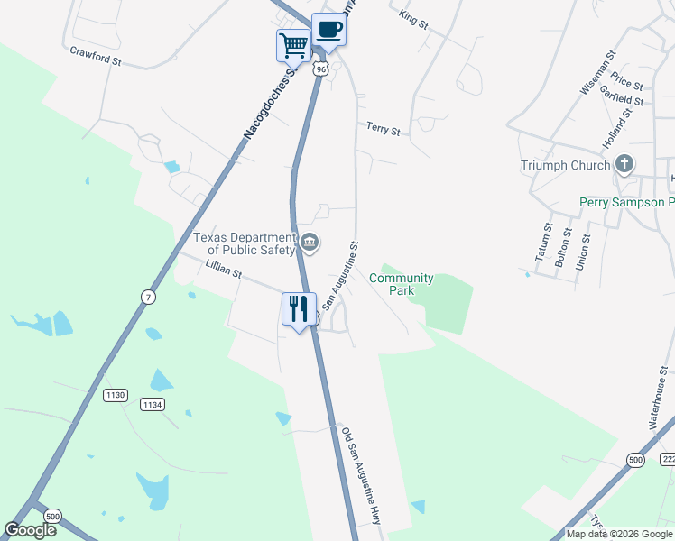 map of restaurants, bars, coffee shops, grocery stores, and more near 1340 San Augustine Street in Center