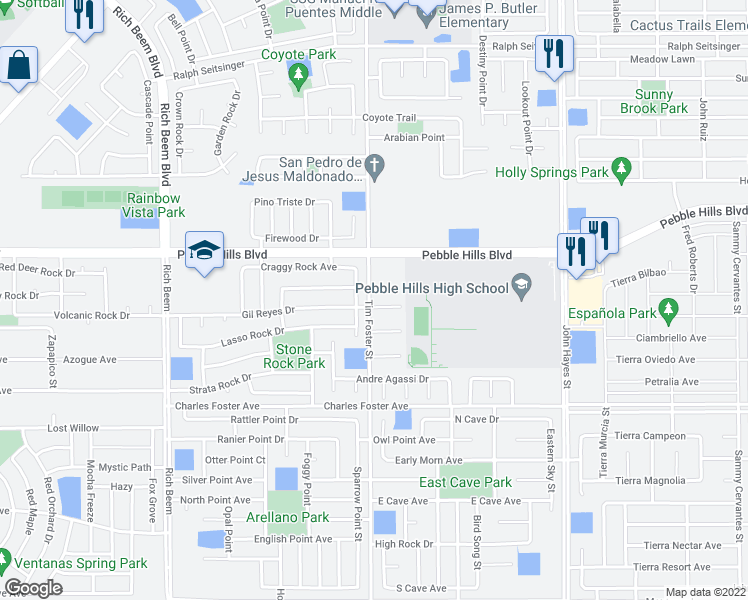 map of restaurants, bars, coffee shops, grocery stores, and more near 14301 Gil Reyes Drive in El Paso
