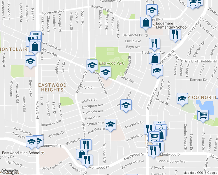 map of restaurants, bars, coffee shops, grocery stores, and more near 10209 Suez Drive in El Paso