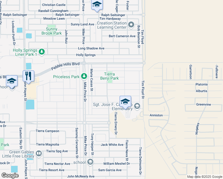 map of restaurants, bars, coffee shops, grocery stores, and more near 14832 Tierra Crystal Avenue in El Paso