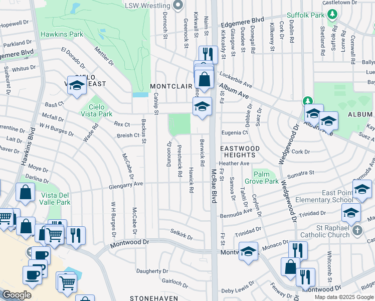 map of restaurants, bars, coffee shops, grocery stores, and more near 2800 Hawick Road in El Paso