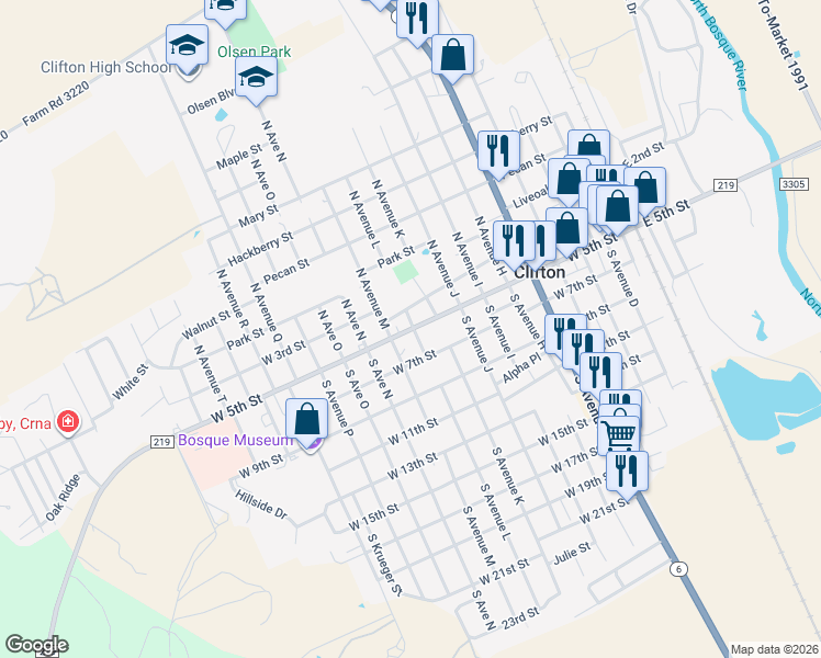 map of restaurants, bars, coffee shops, grocery stores, and more near 1115 W 5th St in Clifton
