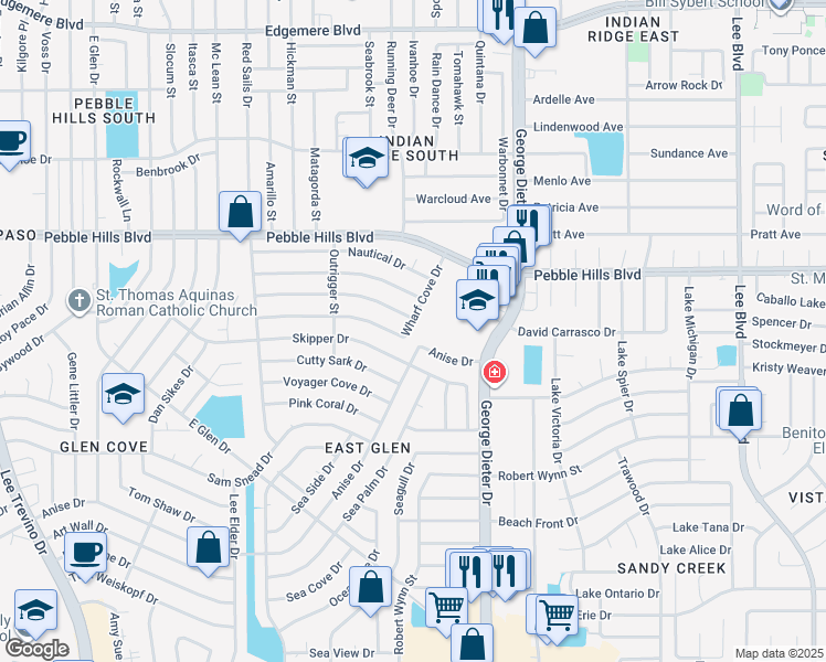 map of restaurants, bars, coffee shops, grocery stores, and more near 11204 Wharf Cove Drive in El Paso
