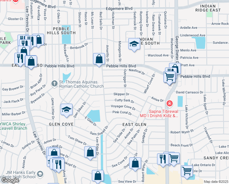 map of restaurants, bars, coffee shops, grocery stores, and more near 11121 Skipper Drive in El Paso