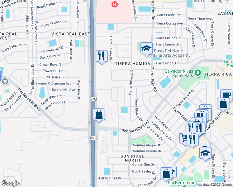 map of restaurants, bars, coffee shops, grocery stores, and more near 2349 Hannah Leigh Street in El Paso