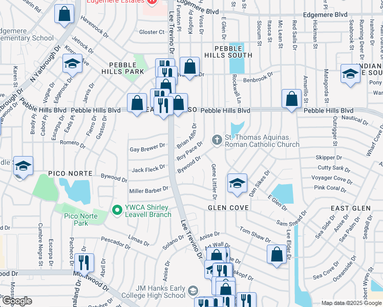 map of restaurants, bars, coffee shops, grocery stores, and more near 2832 Roy Pace Drive in El Paso