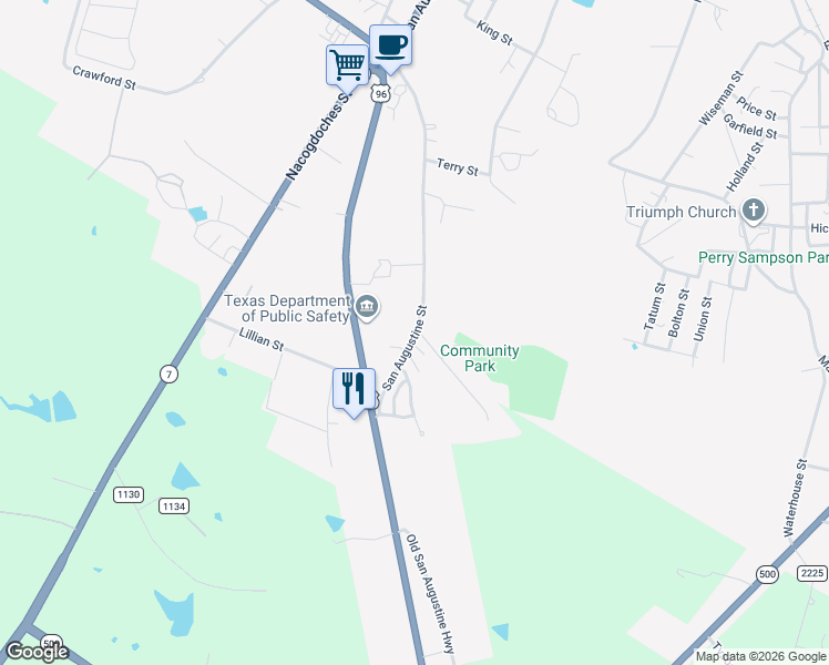 map of restaurants, bars, coffee shops, grocery stores, and more near 1340 San Augustine Street in Center