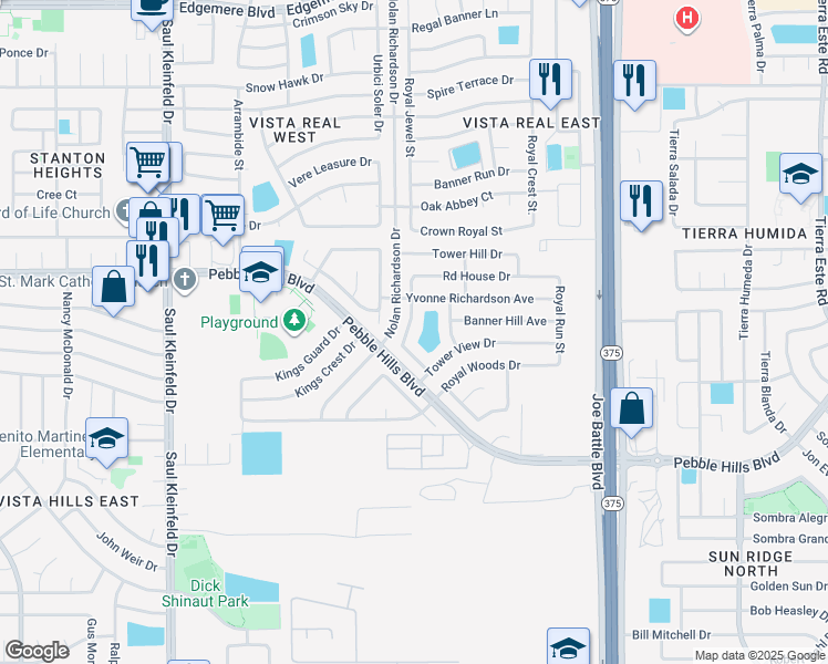 map of restaurants, bars, coffee shops, grocery stores, and more near 2930 Royal Knoll Drive in El Paso