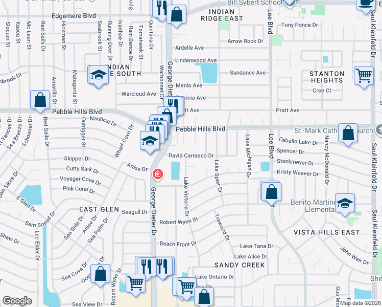 map of restaurants, bars, coffee shops, grocery stores, and more near 11345 David Carrasco Drive in El Paso