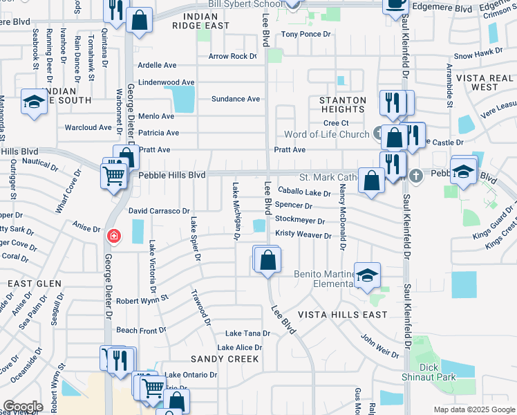 map of restaurants, bars, coffee shops, grocery stores, and more near 11479 Napolske Court in El Paso